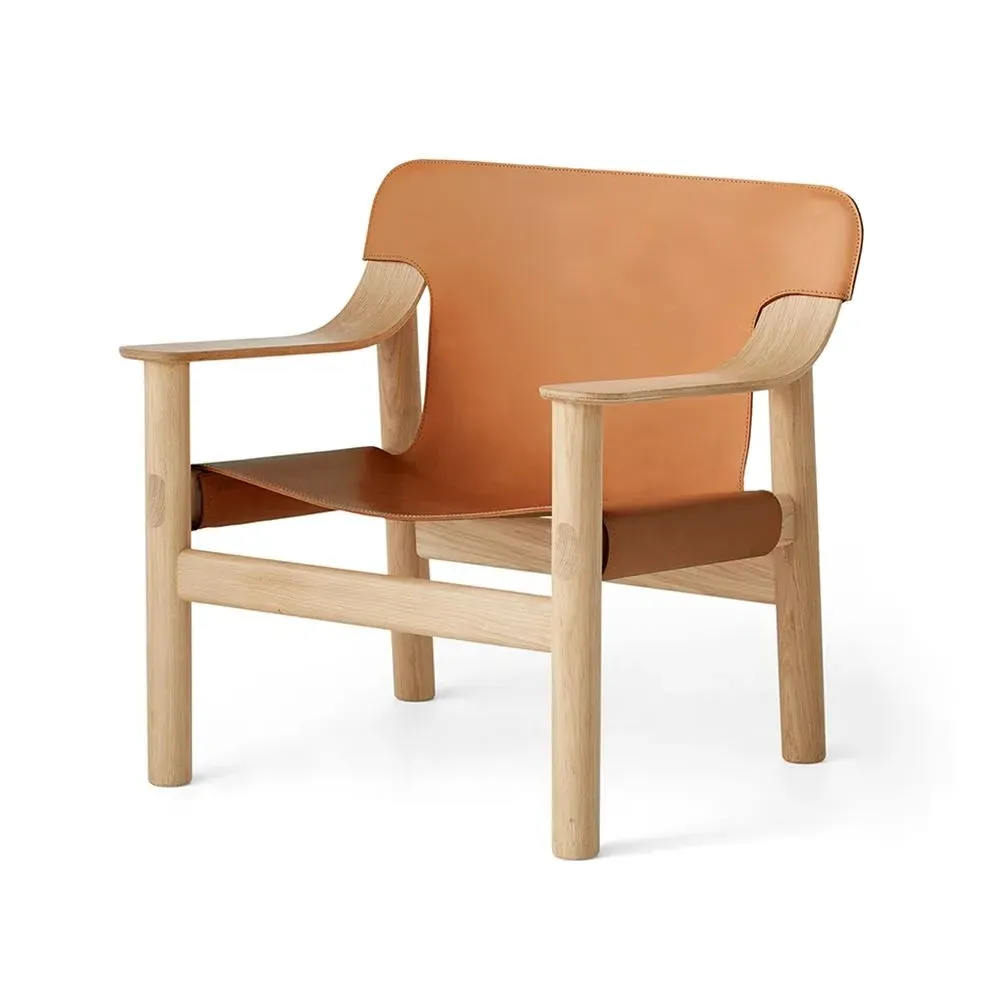 Lounge Chair with Leather Cover - Black, Beech