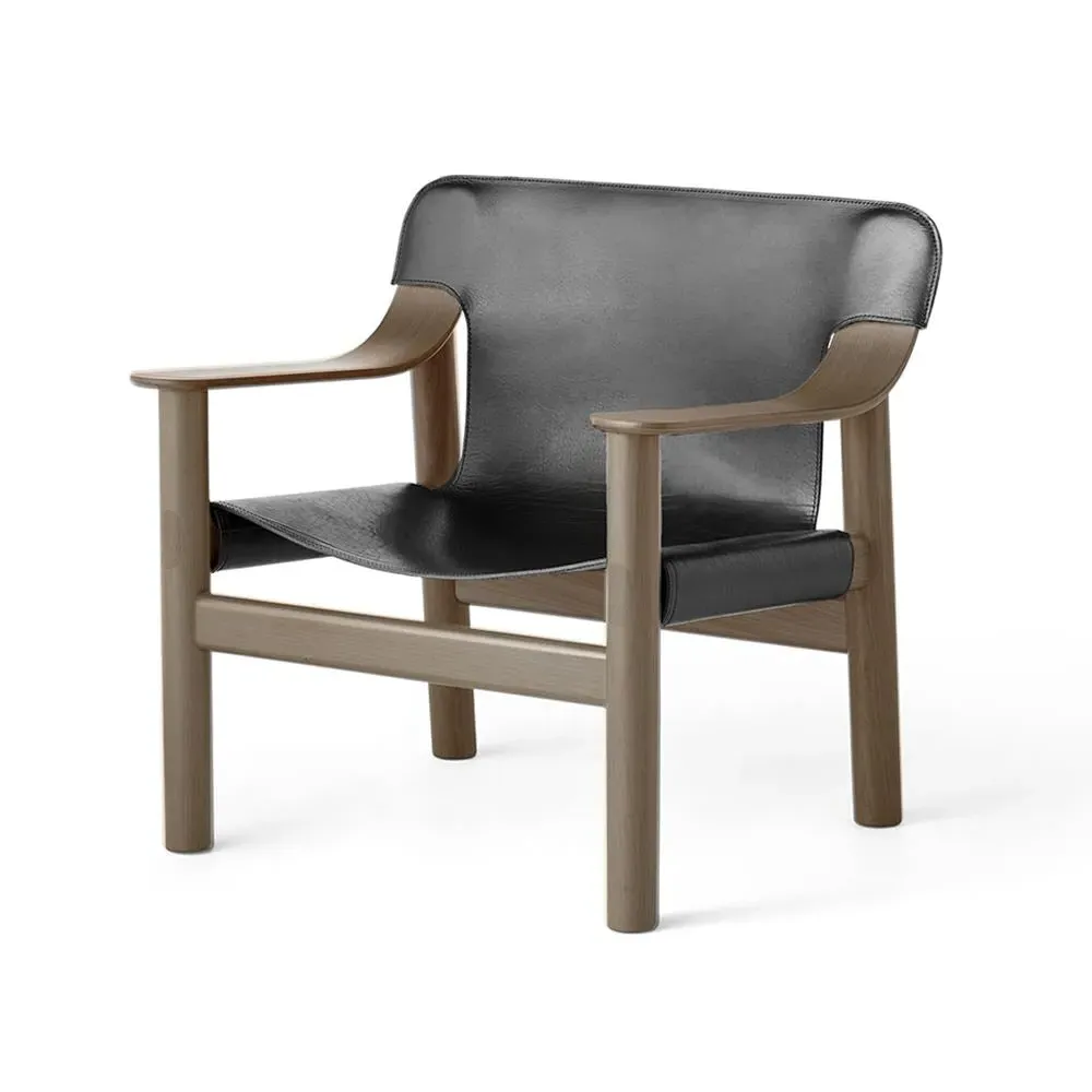 Lounge Chair with Leather Cover - Black, Oak