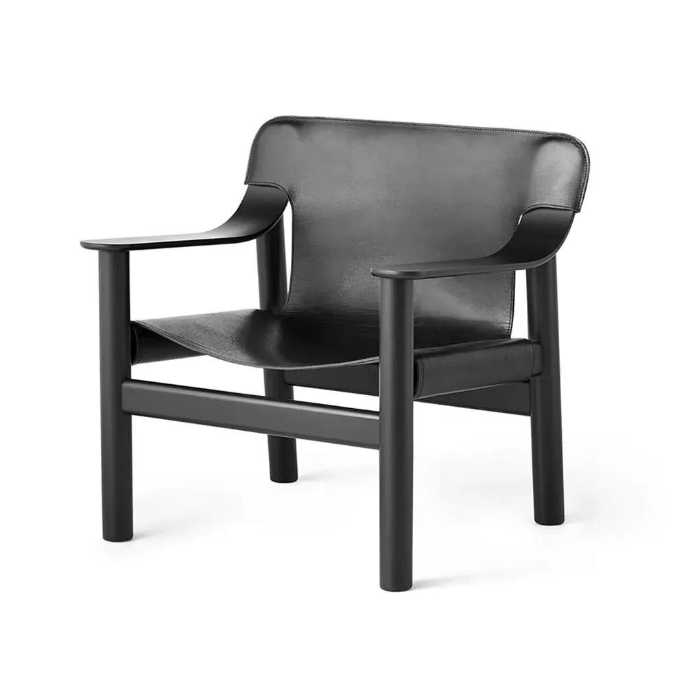 Lounge Chair with Leather Cover - Black, Oak