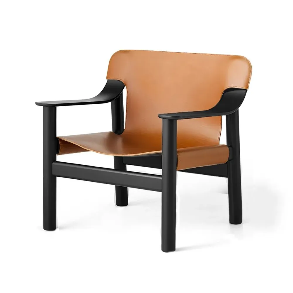 Lounge Chair with Leather Cover - Brandy, Oak