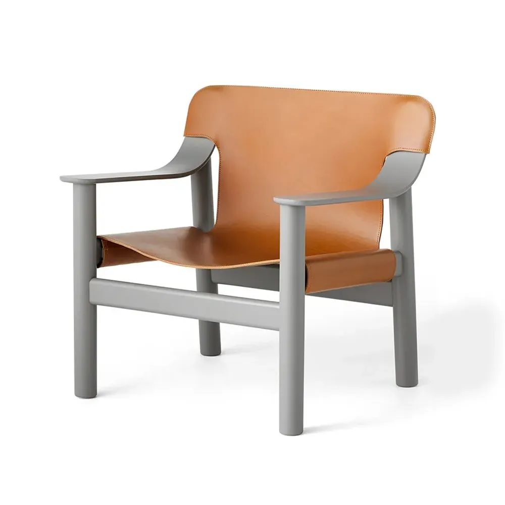 Lounge Chair with Leather Cover - Brandy, Oak