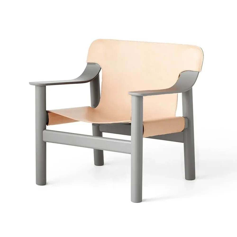 Lounge Chair with Leather Cover - Natural, Oak