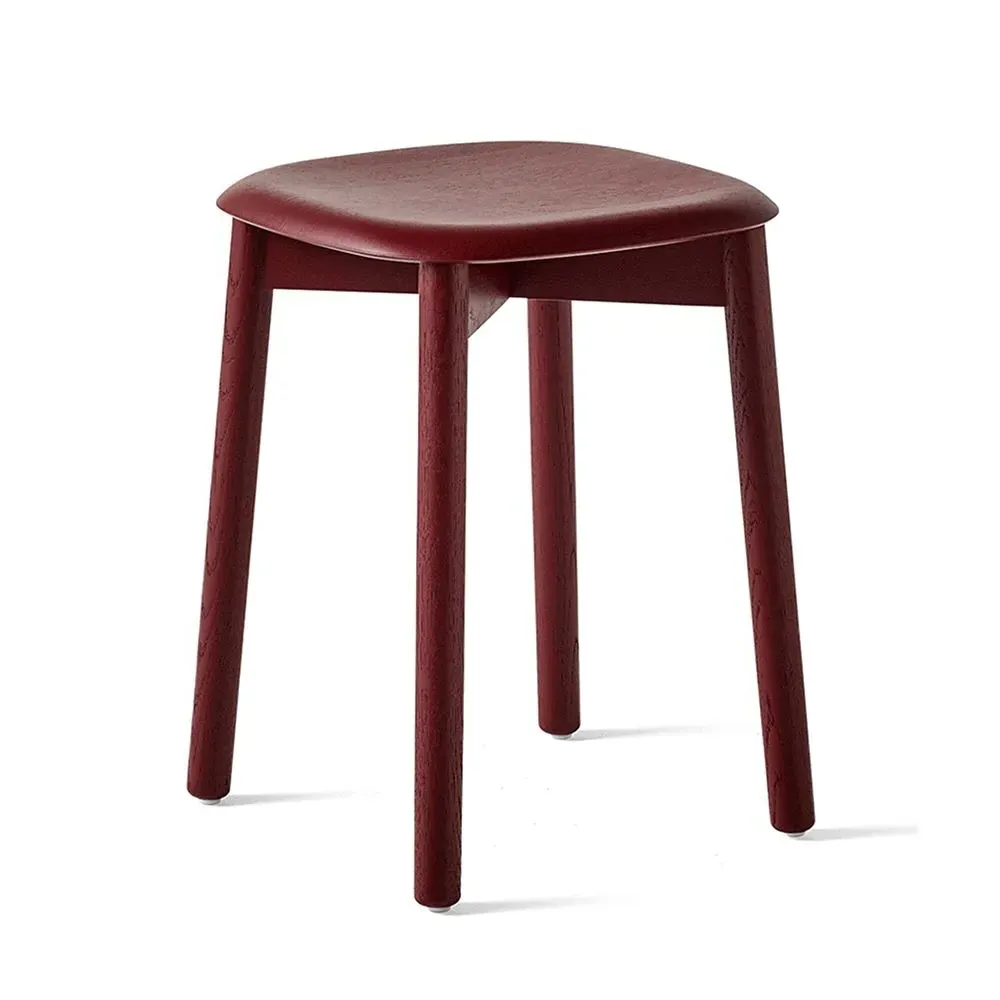 Low Stool with Curved Seat - Red, Oak