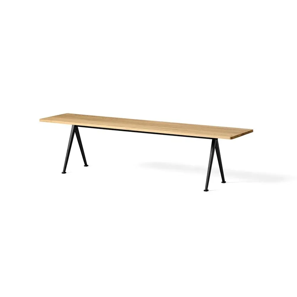 Medium Bench with Steel Legs - Black, Oak