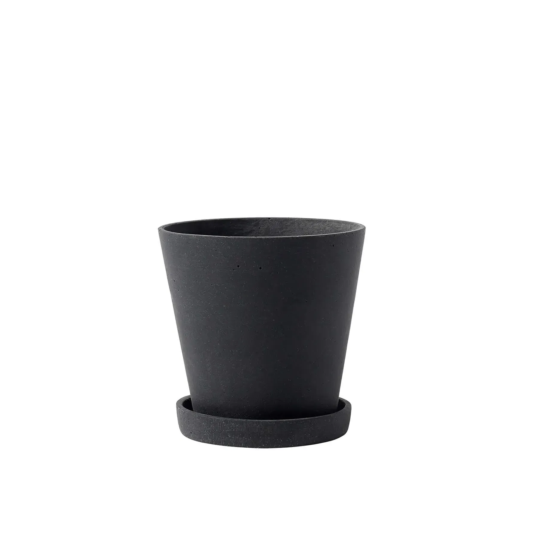 Medium Flower Pot with Saucer - Black, Polystone image