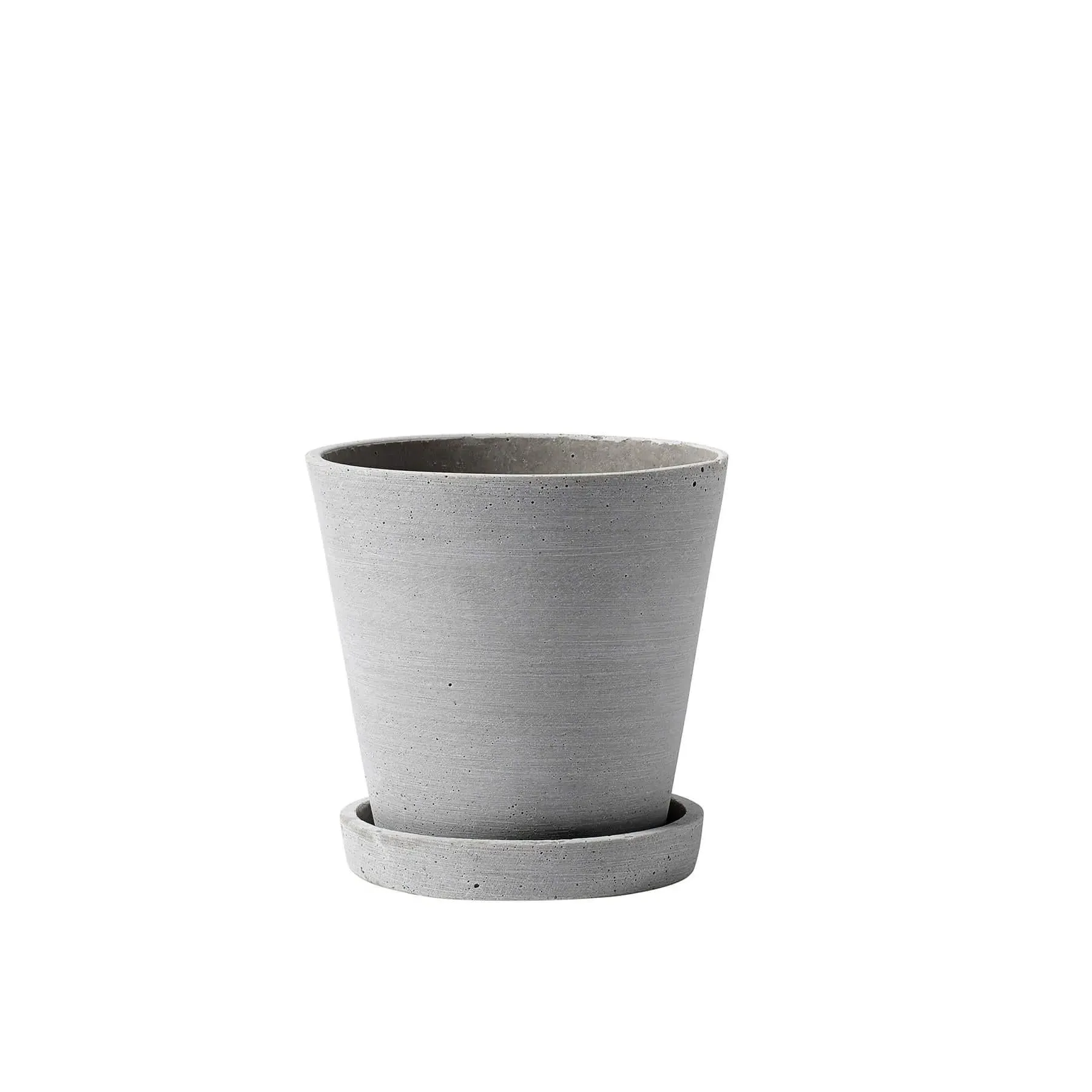 Medium Flower Pot with Saucer - Grey, Polystone