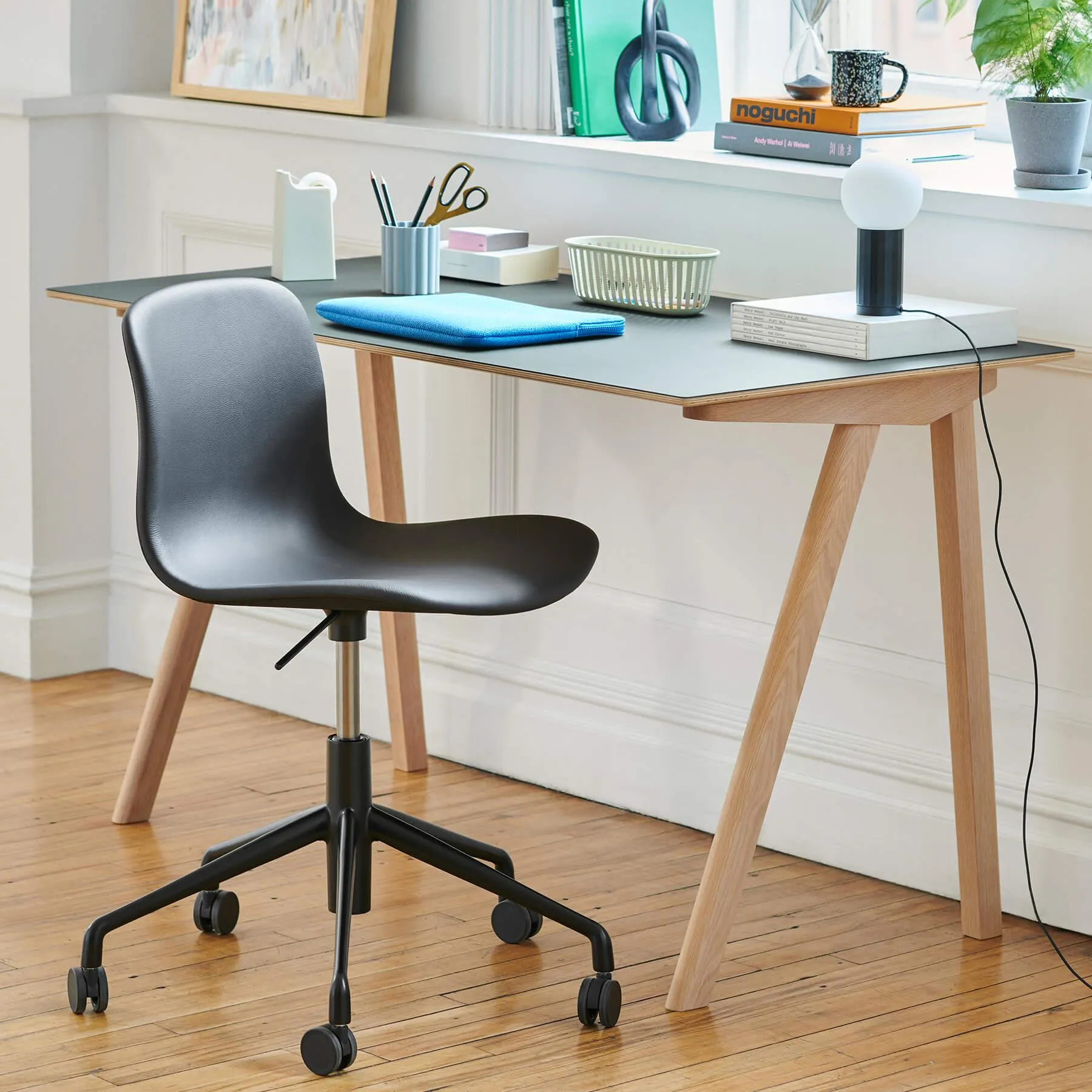 Office Desk with Asymmetrical Legs - Black, Oak