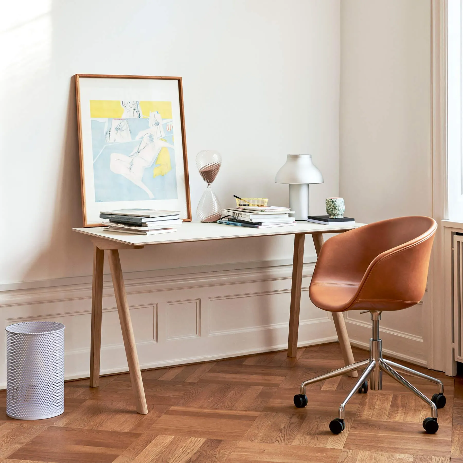 Office Desk with Asymmetrical Legs - Grey, Oak