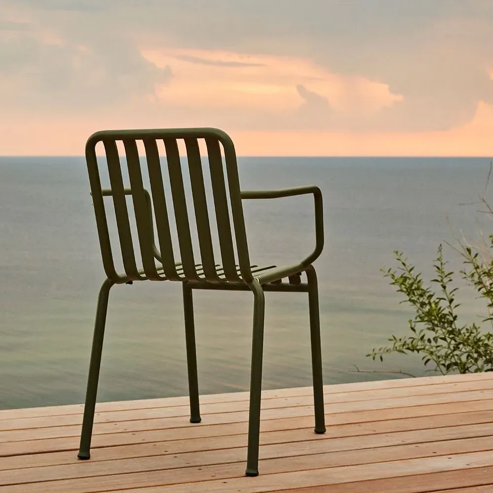 Outdoor Armchair with Slats - Red, Steel