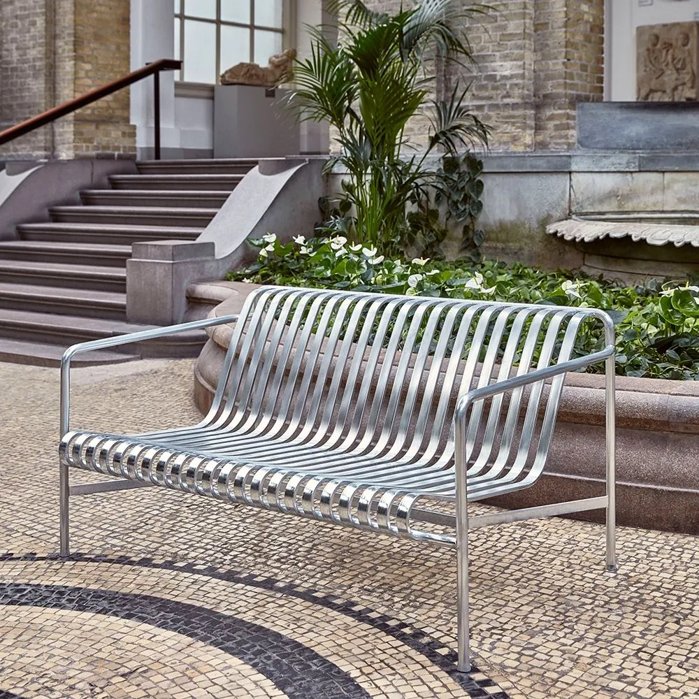 Outdoor Lounge Sofa with Slats - Green, Steel