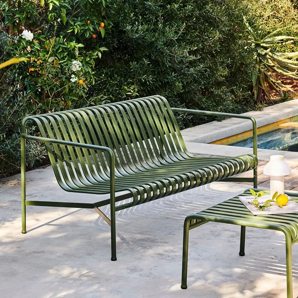 Outdoor Lounge Sofa with Slats - Green, Steel