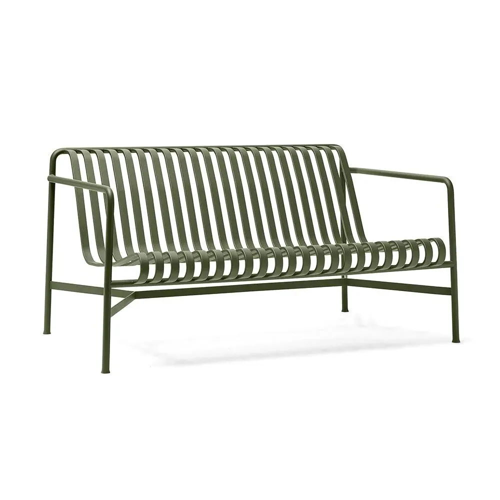 Outdoor Lounge Sofa with Slats - Green, Steel