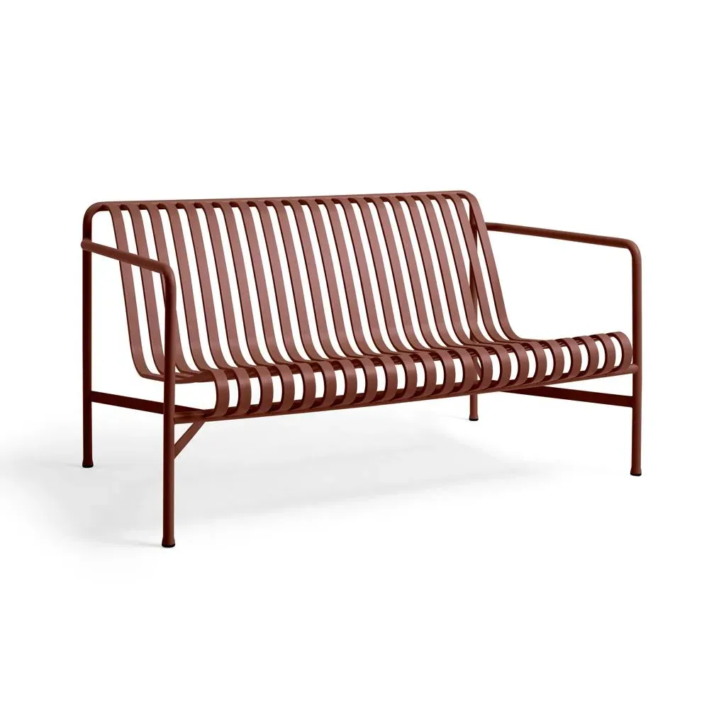 Outdoor Lounge Sofa with Slats - Red, Steel