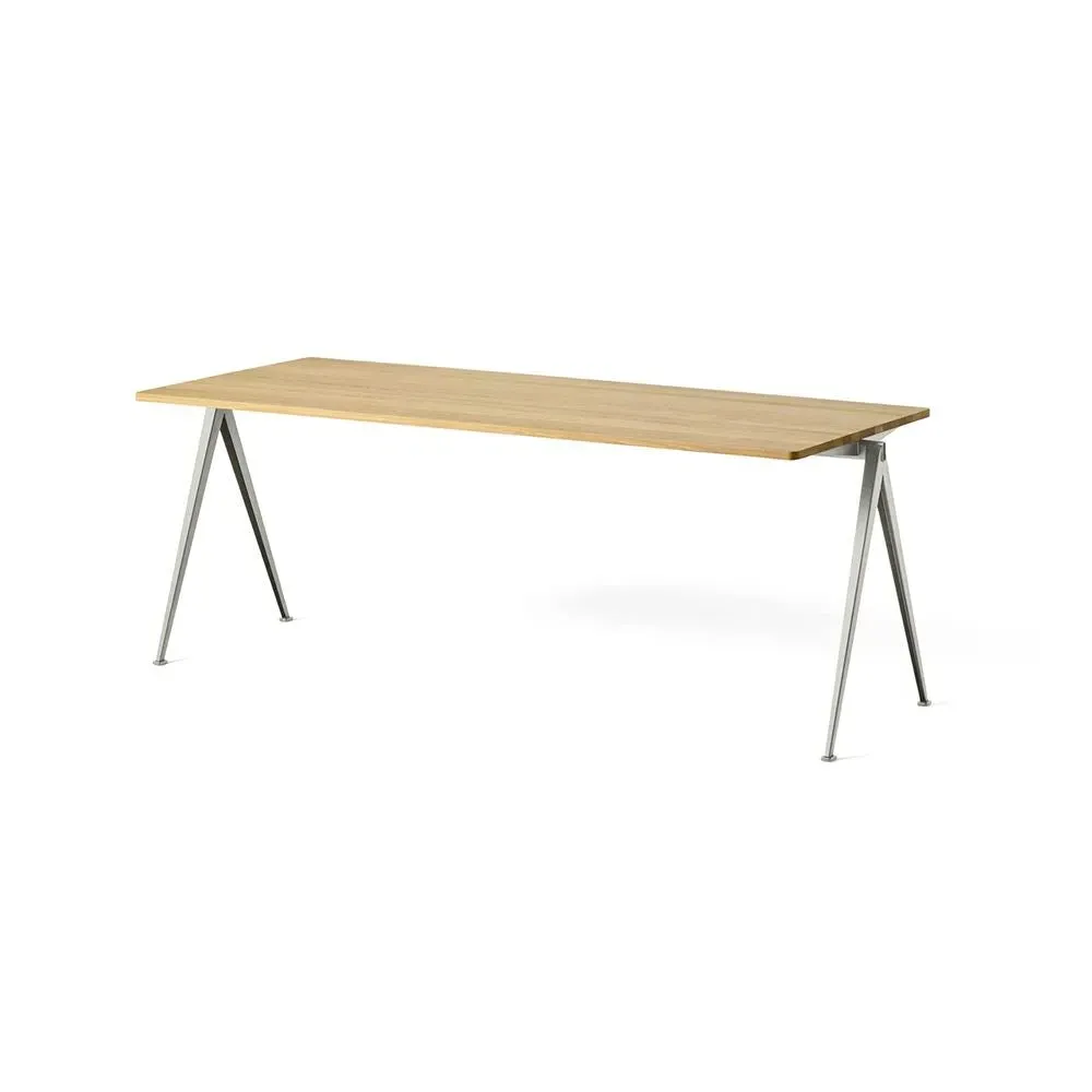 Pyramid 01 Rectangular Dining Table - Clear Oak, Beige Steel