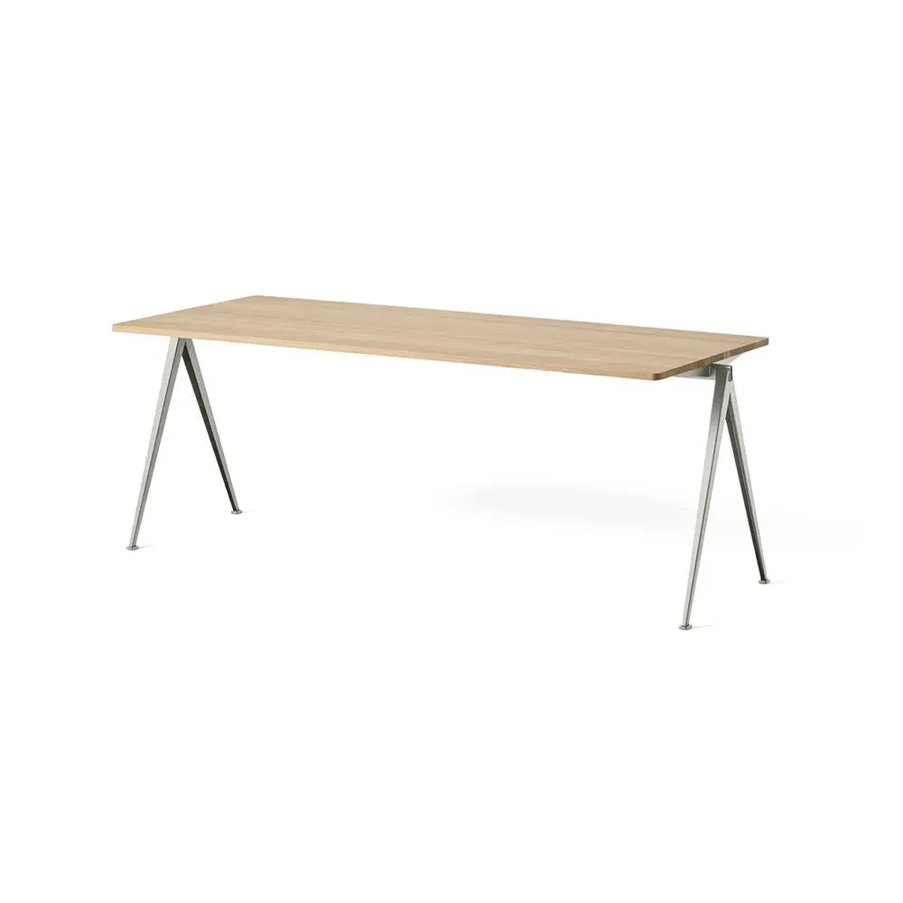 Pyramid 01 Rectangular Dining Table - Matt Oak, Beige Steel