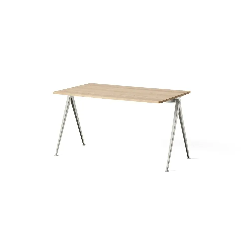 Pyramid 01 Rectangular Dining Table - Matt Oak, Beige Steel