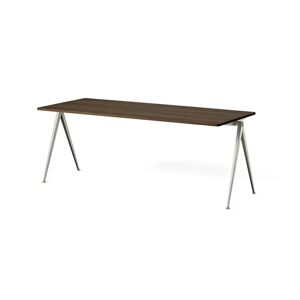Pyramid 01 Rectangular Dining Table - Smoked Oak, Beige Steel