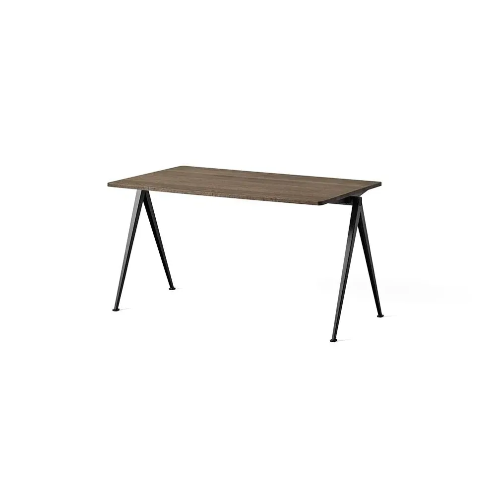 Pyramid 01 Rectangular Dining Table - Smoked Oak, Black Steel