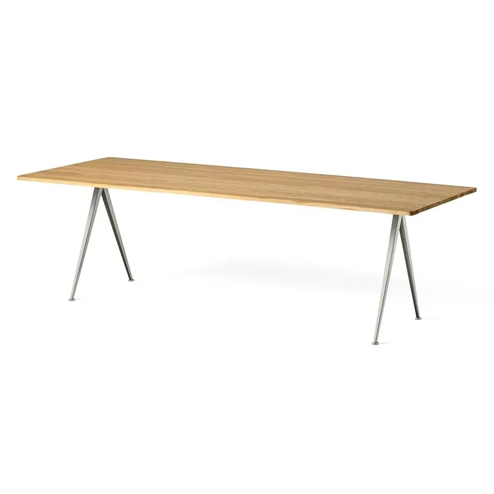 Pyramid 02 Large Rectangular Dining Table - Clear Oak, Beige Steel