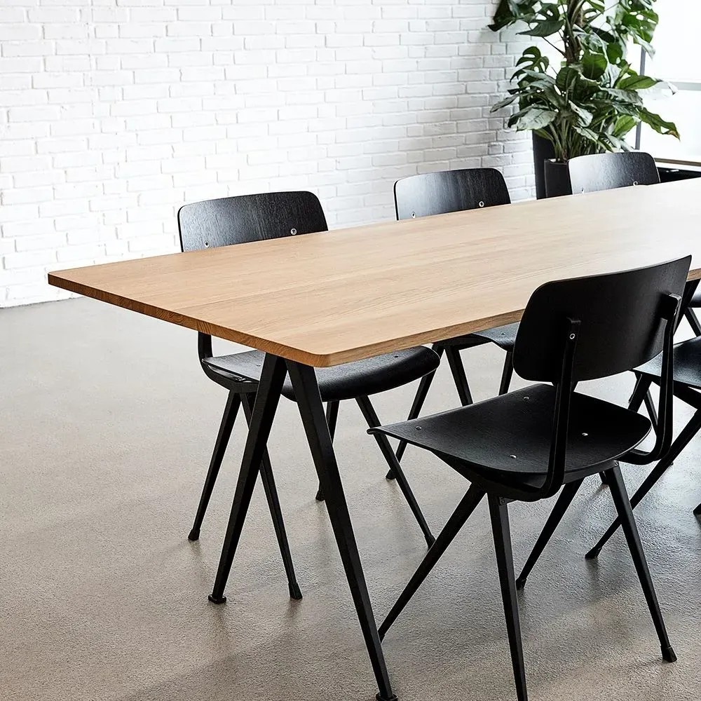 Pyramid 02 Medium Rectangular Dining Table - Clear Oak, Beige Steel