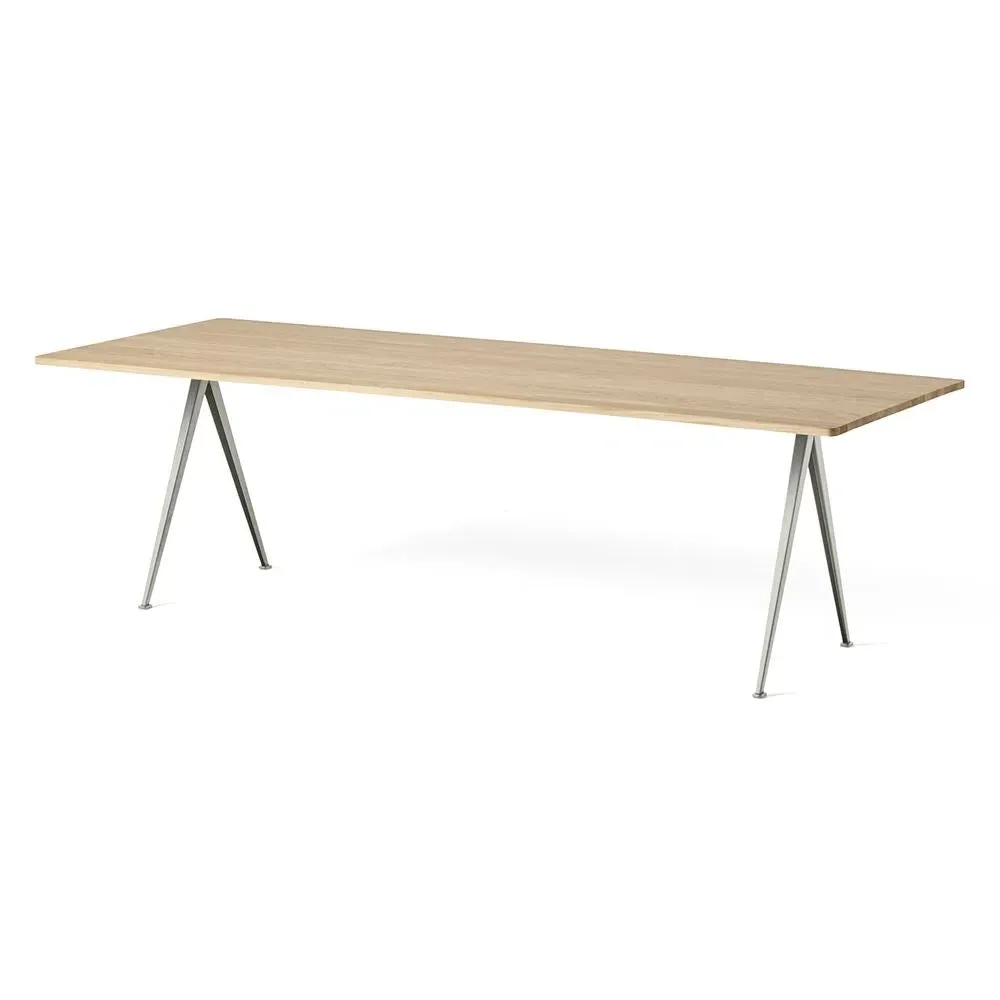 Pyramid 02 Rectangular Dining Table - Clear Oak, Beige Steel