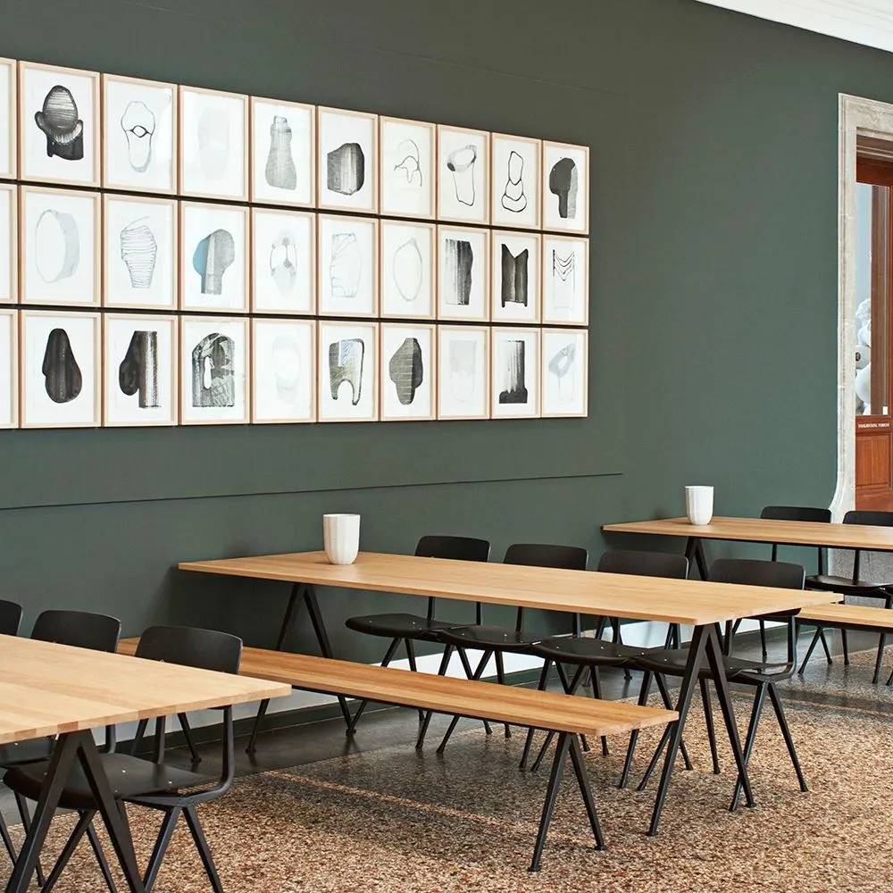 Pyramid 02 Rectangular Dining Table - Matt Oak, Black Steel