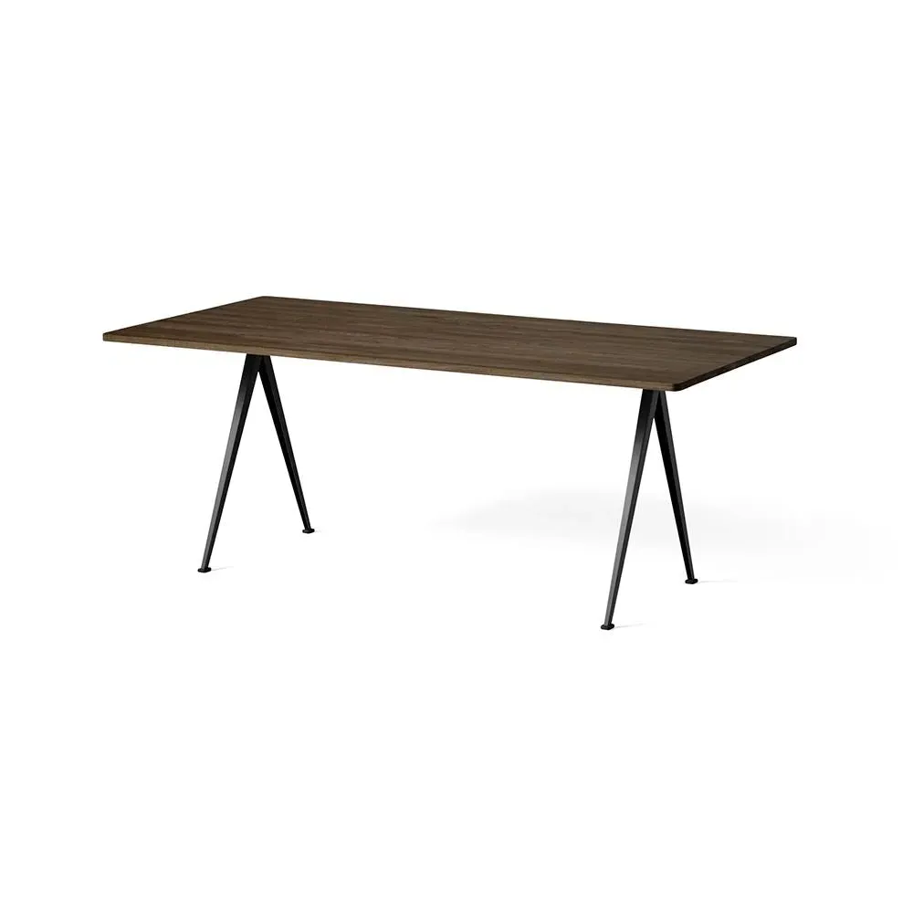 Pyramid 02 Rectangular Dining Table - Smoked Oak, Black Steel