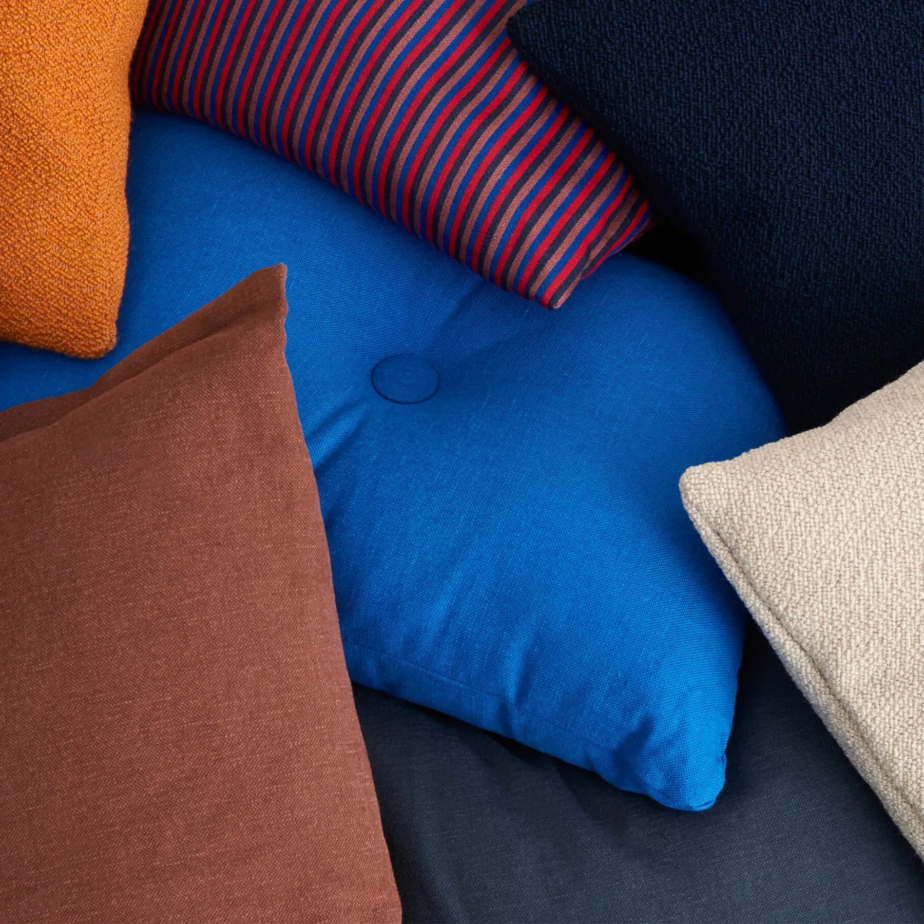 Rectangular Cushion with Button - Blue, Cotton