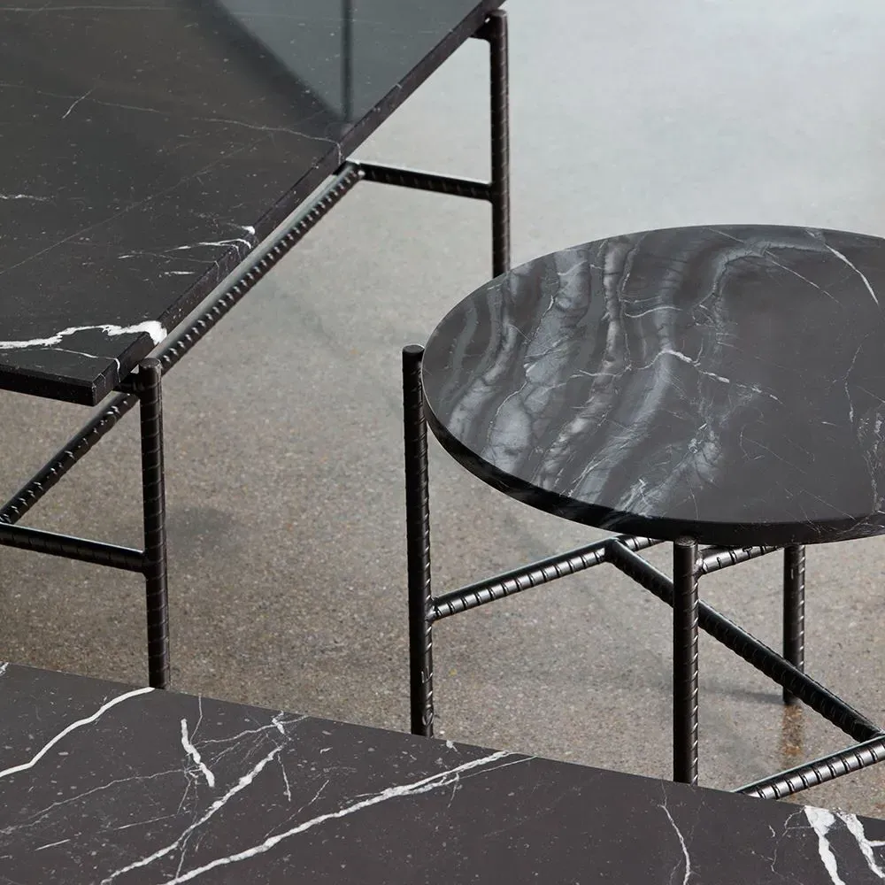 Round Side Table - Black, Marble
