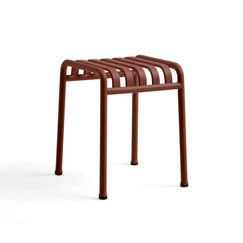 Short Stool with Slatted Seat - Red, Steel