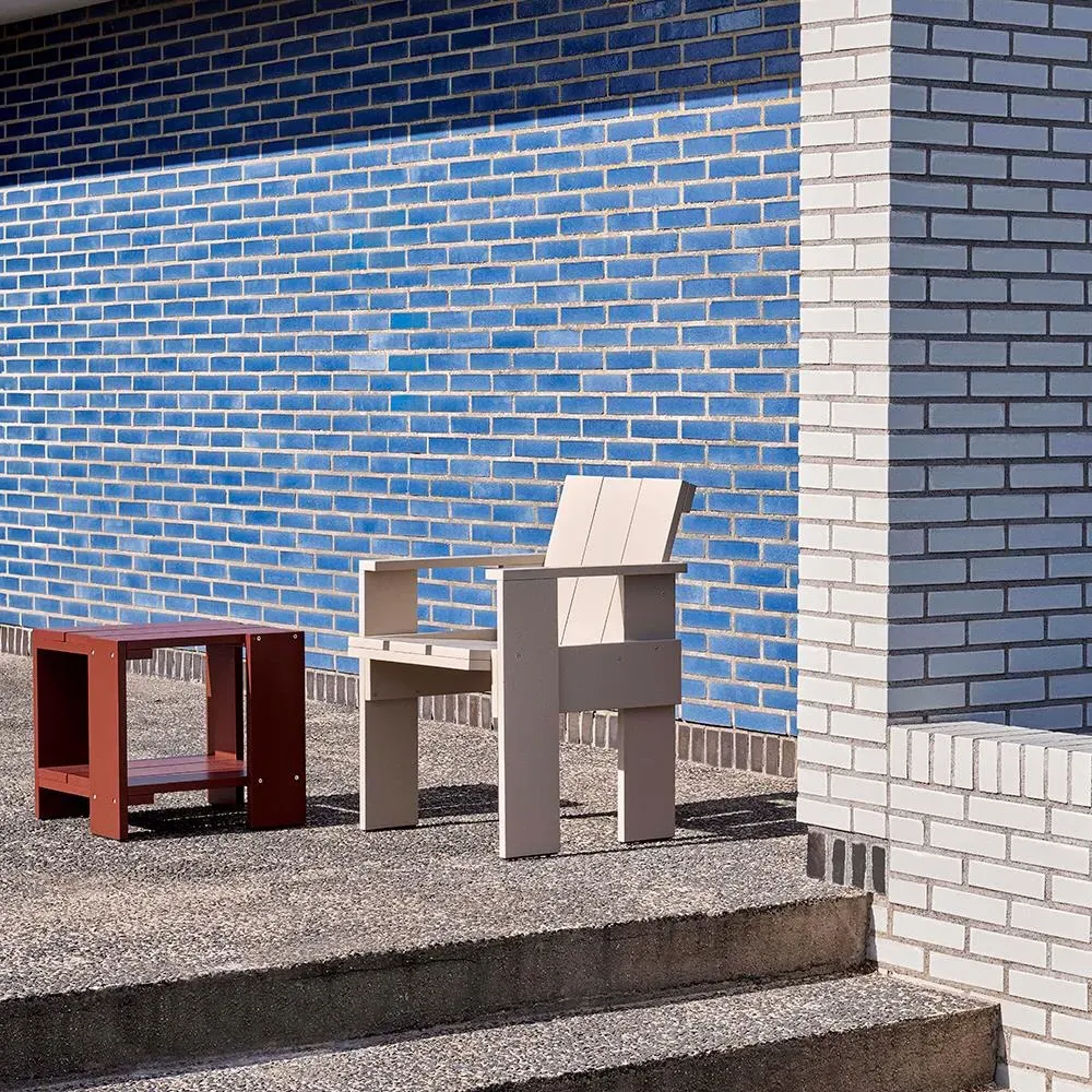 Side Table with Low Profile - Iron Red, Pine Wood