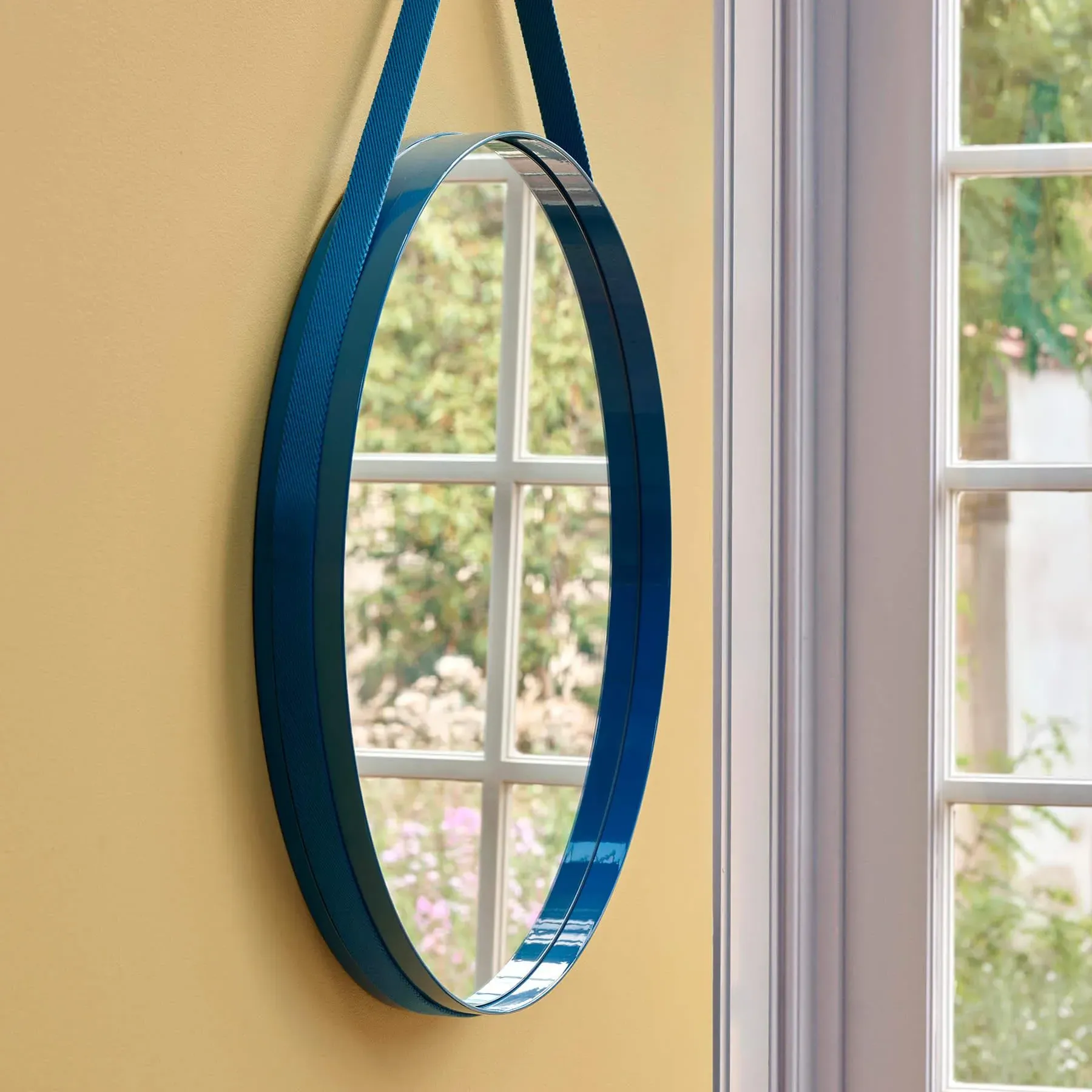 Small Round Mirror with Strap Handle - Brown