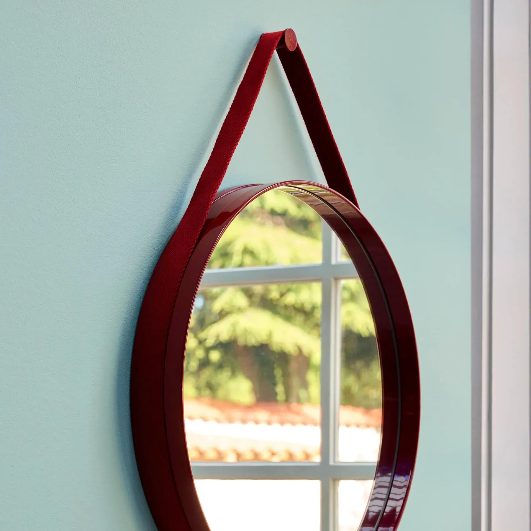 Small Round Mirror with Strap Handle - Green