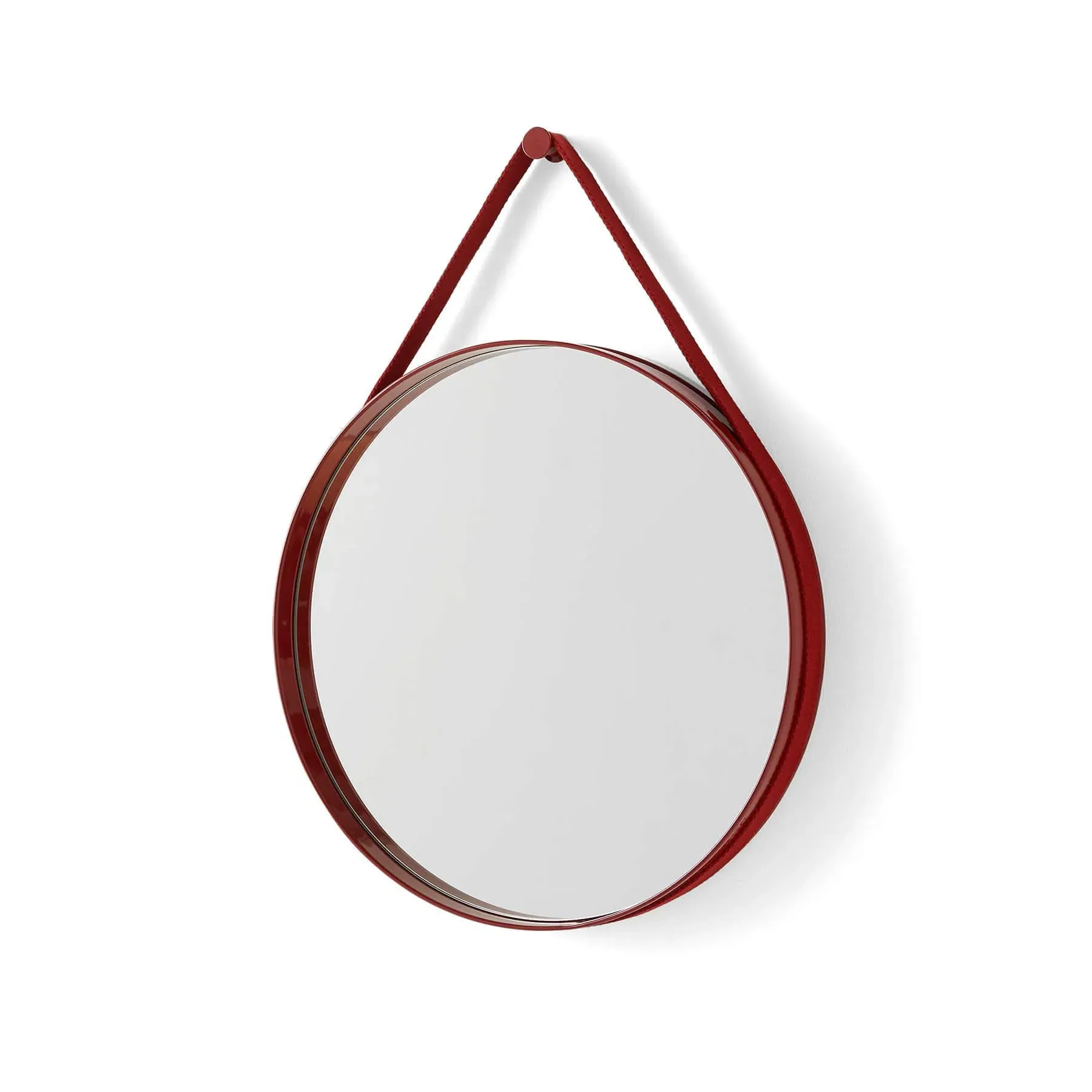Small Round Mirror with Strap Handle - Red