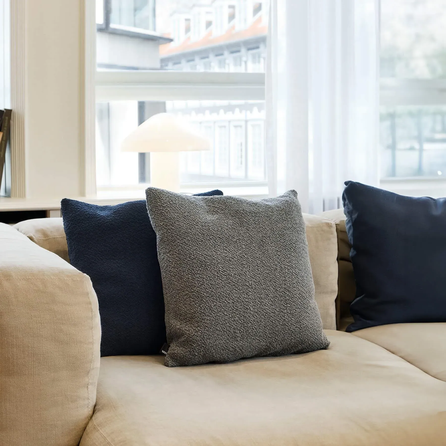 Square Cushion with Feather Fill - Cream, Bouclé