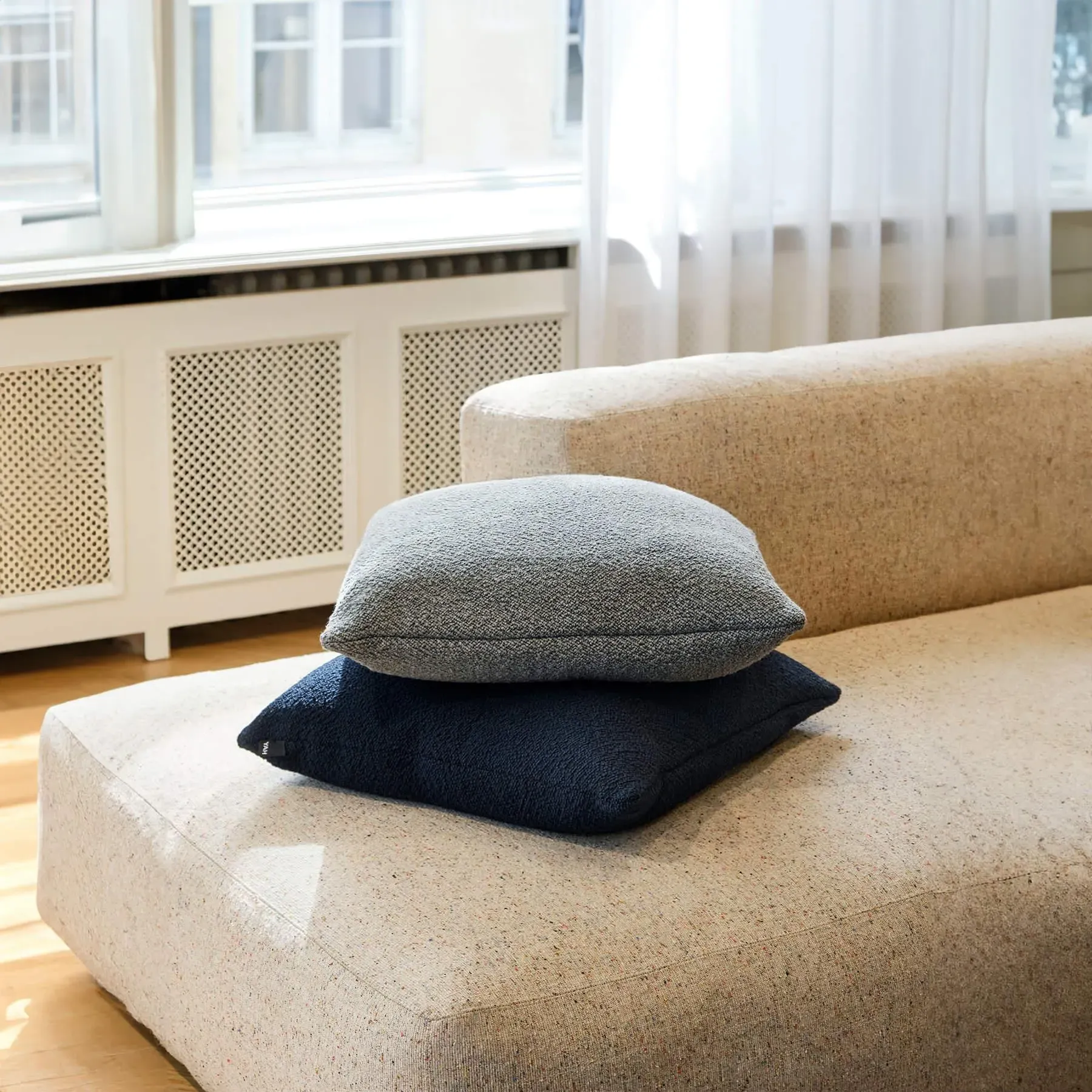 Square Cushion with Feather Fill - Grey, Bouclé