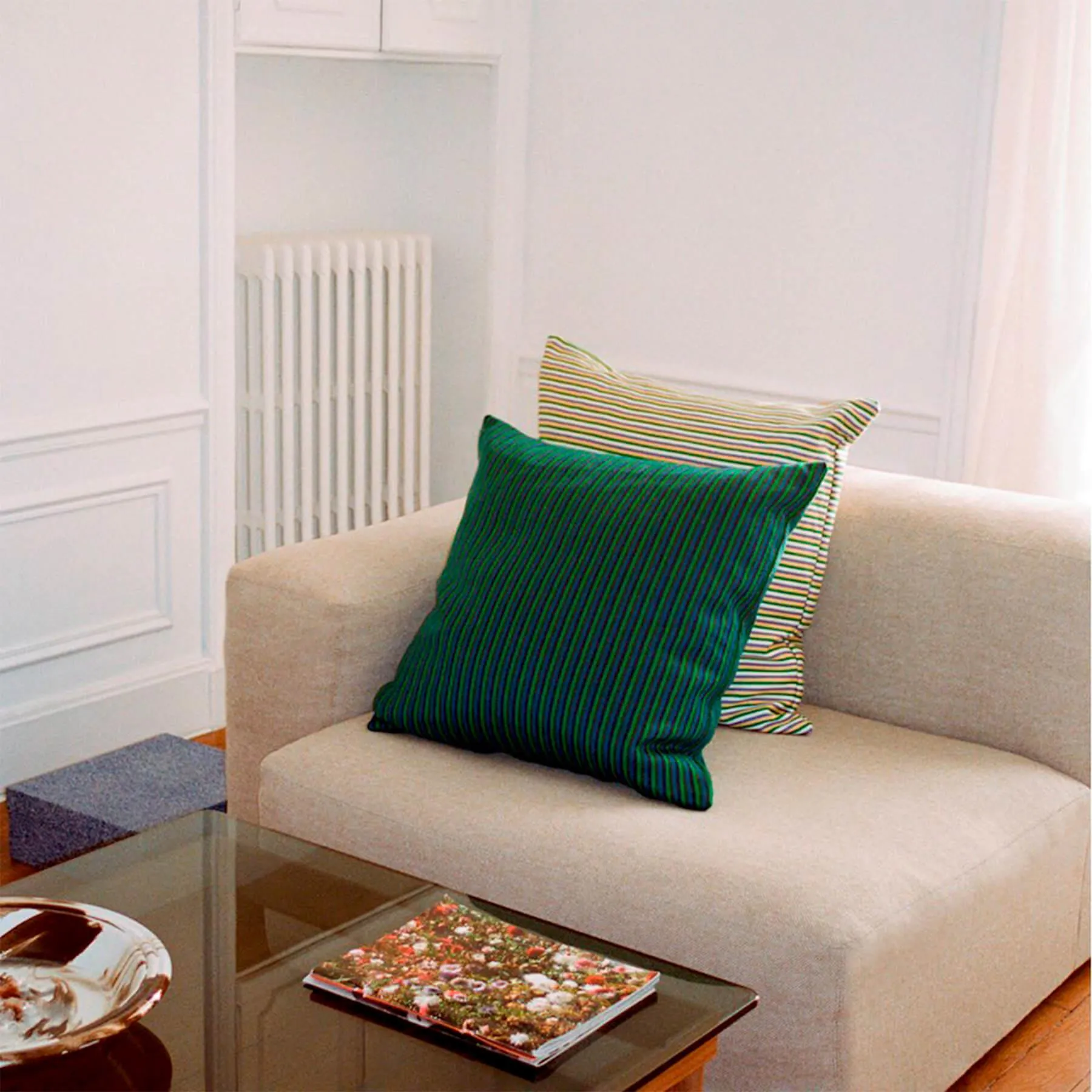 Square Cushion with Stripes - Red, Mixed Fabric