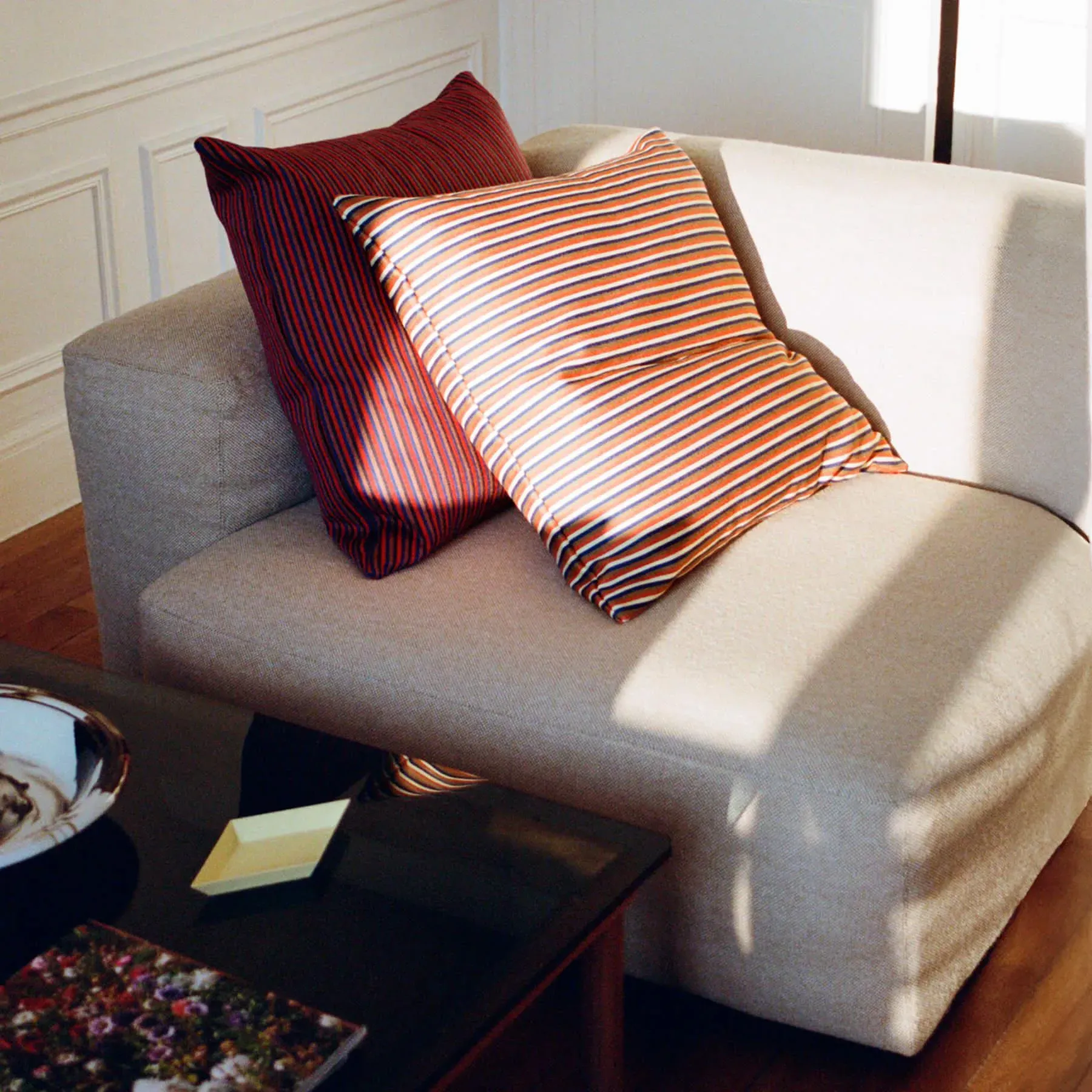 Square Cushion with Stripes - Terracotta, Mixed Fabric