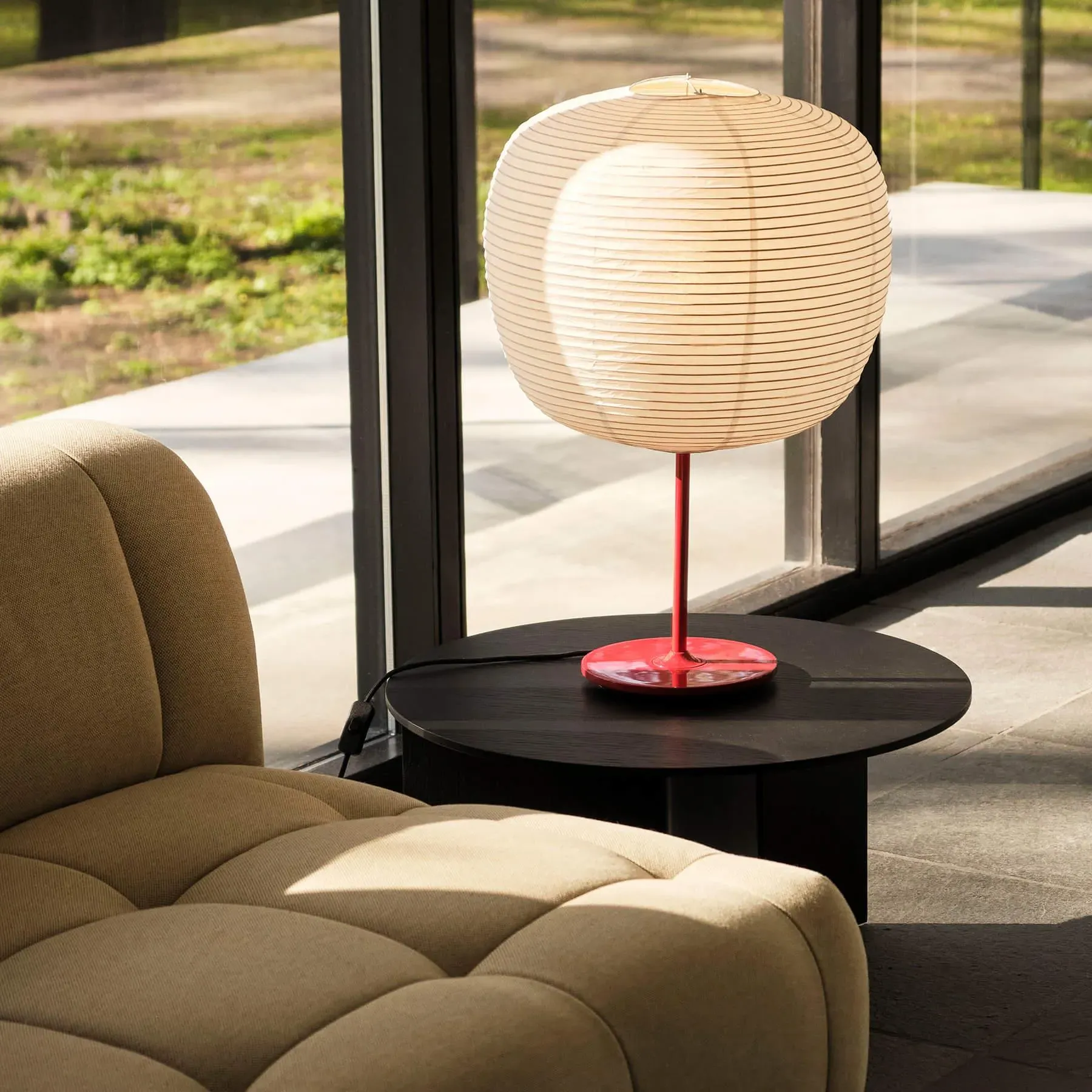 Table Lamp with Rice Paper Shade - Red, Steel