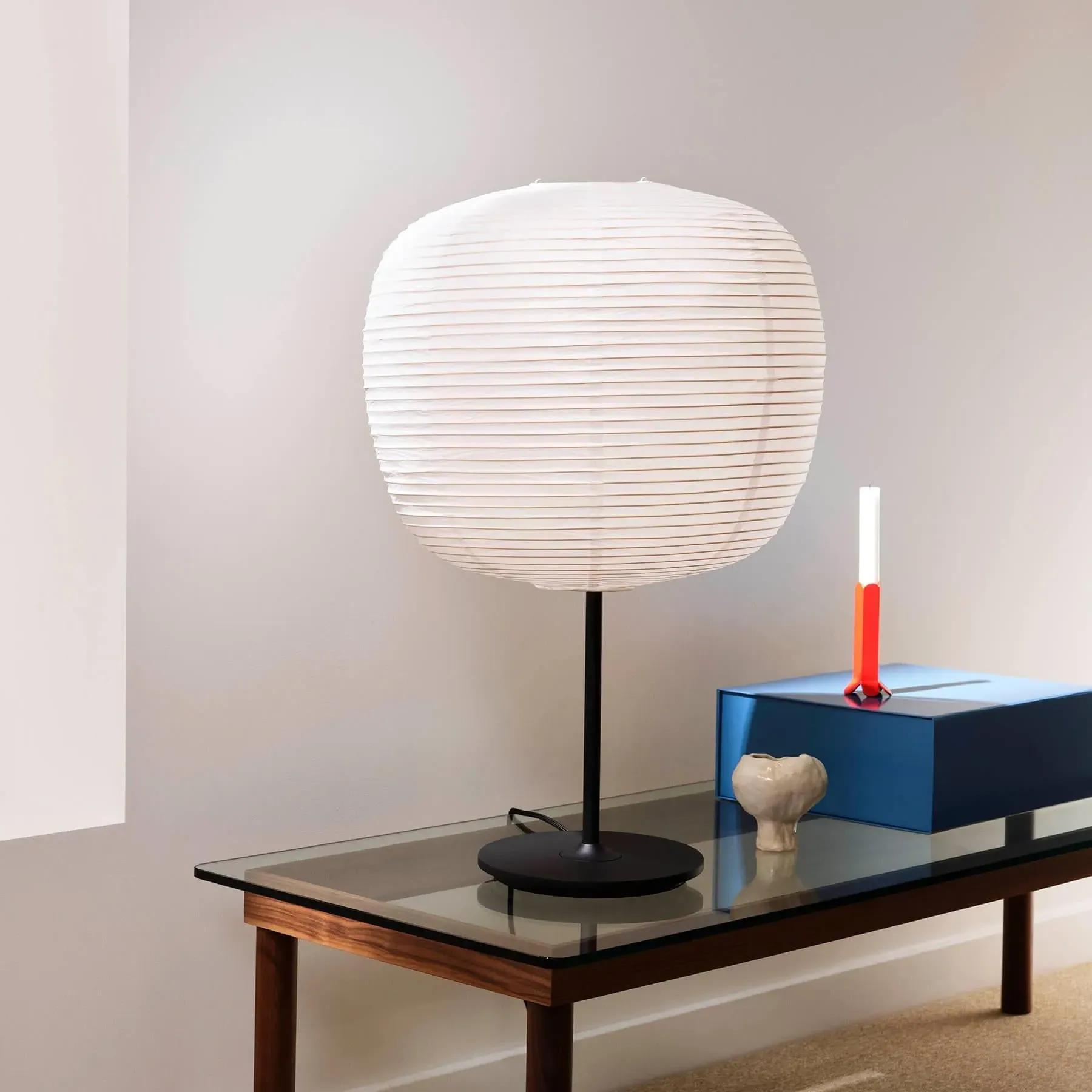 Table Lamp with Rice Paper Shade - Red, Steel