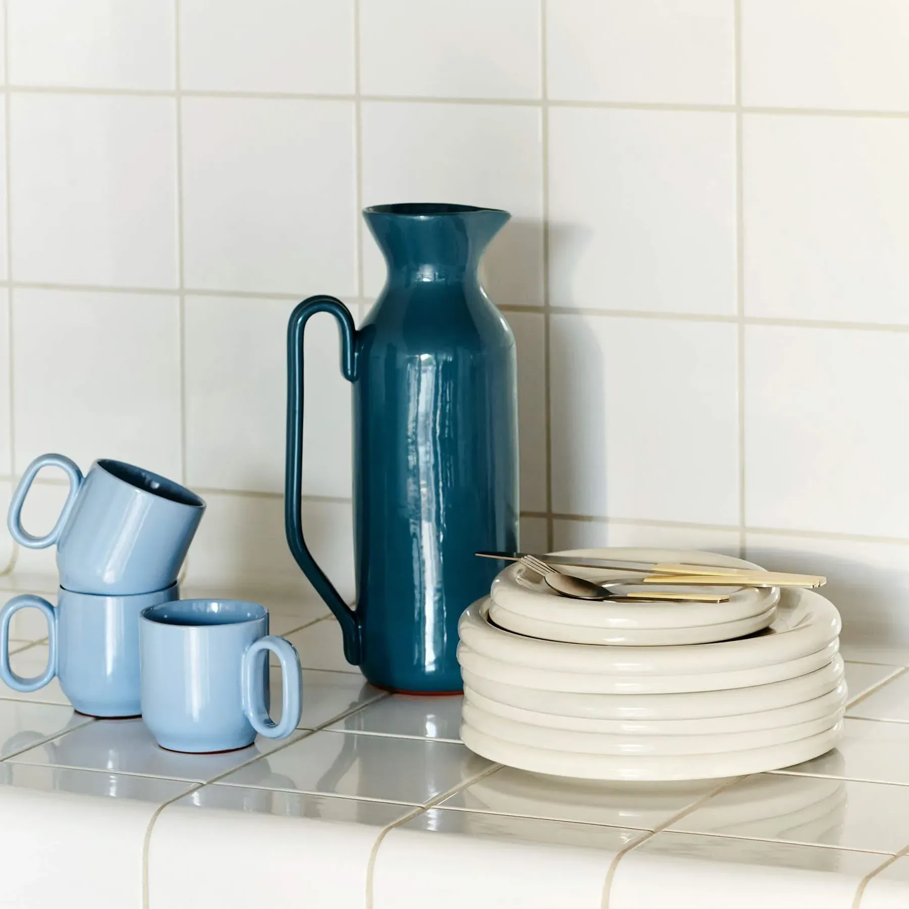 Tall Jug 2L - Dark Blue, Terracotta