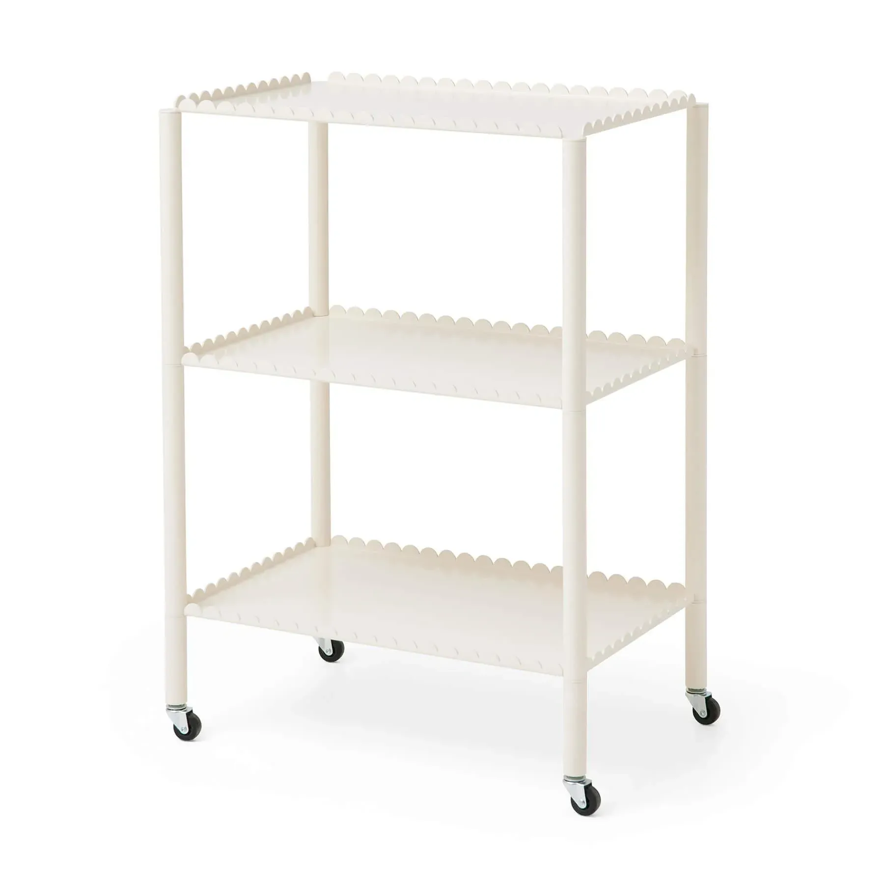 Tall Storage Trolley with Castors - Cream, Steel