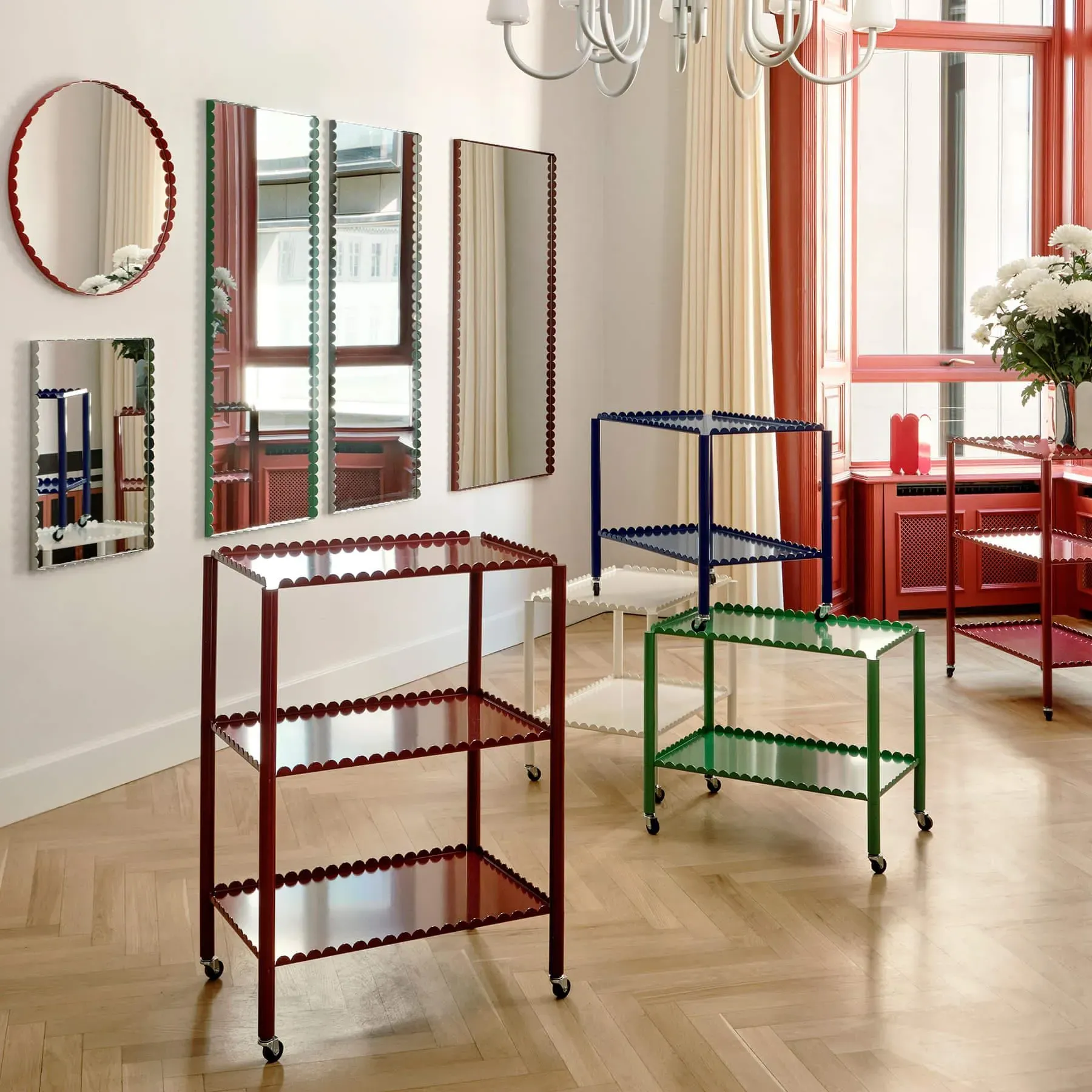 Tall Storage Trolley with Castors - Cream, Steel