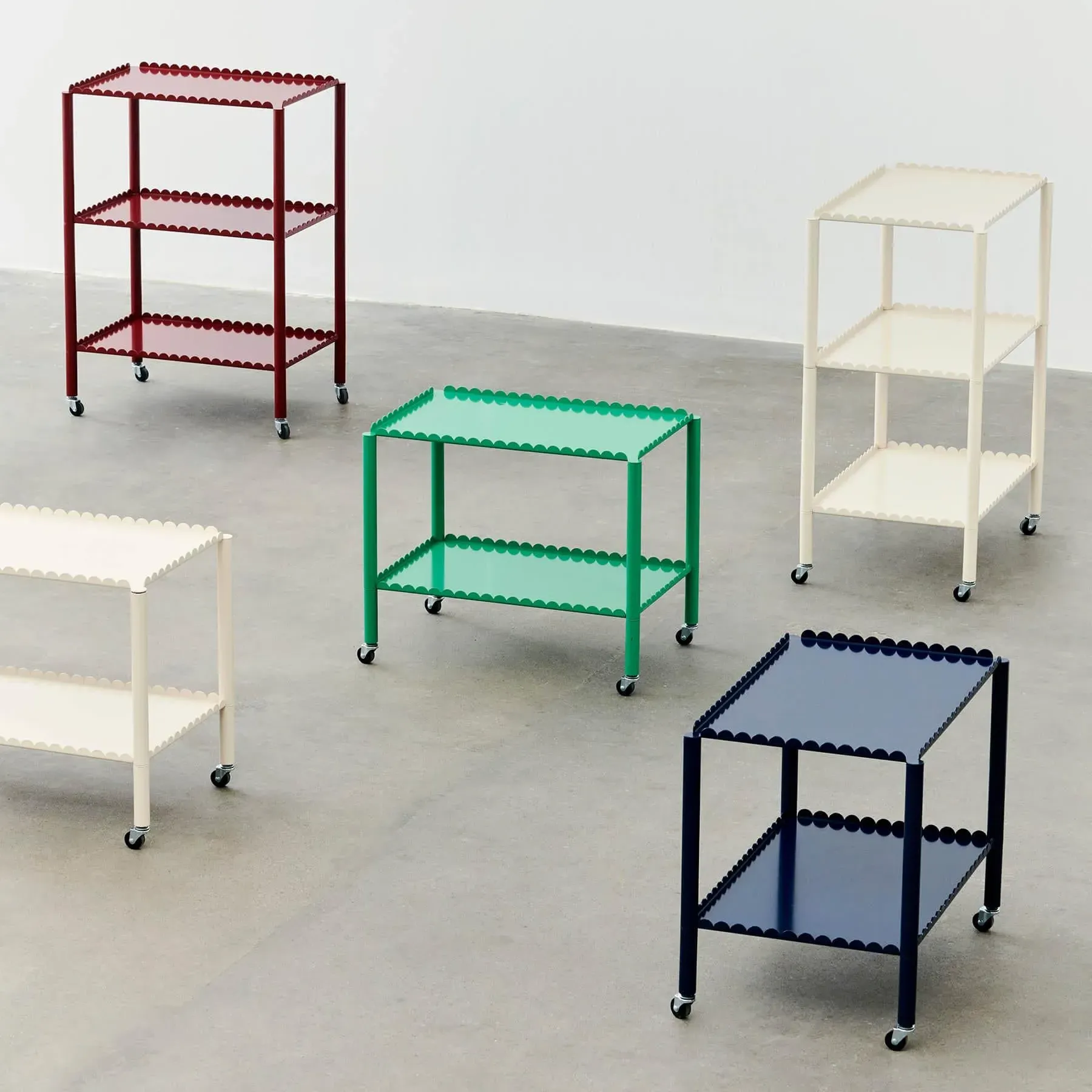 Tall Storage Trolley with Castors - Cream, Steel