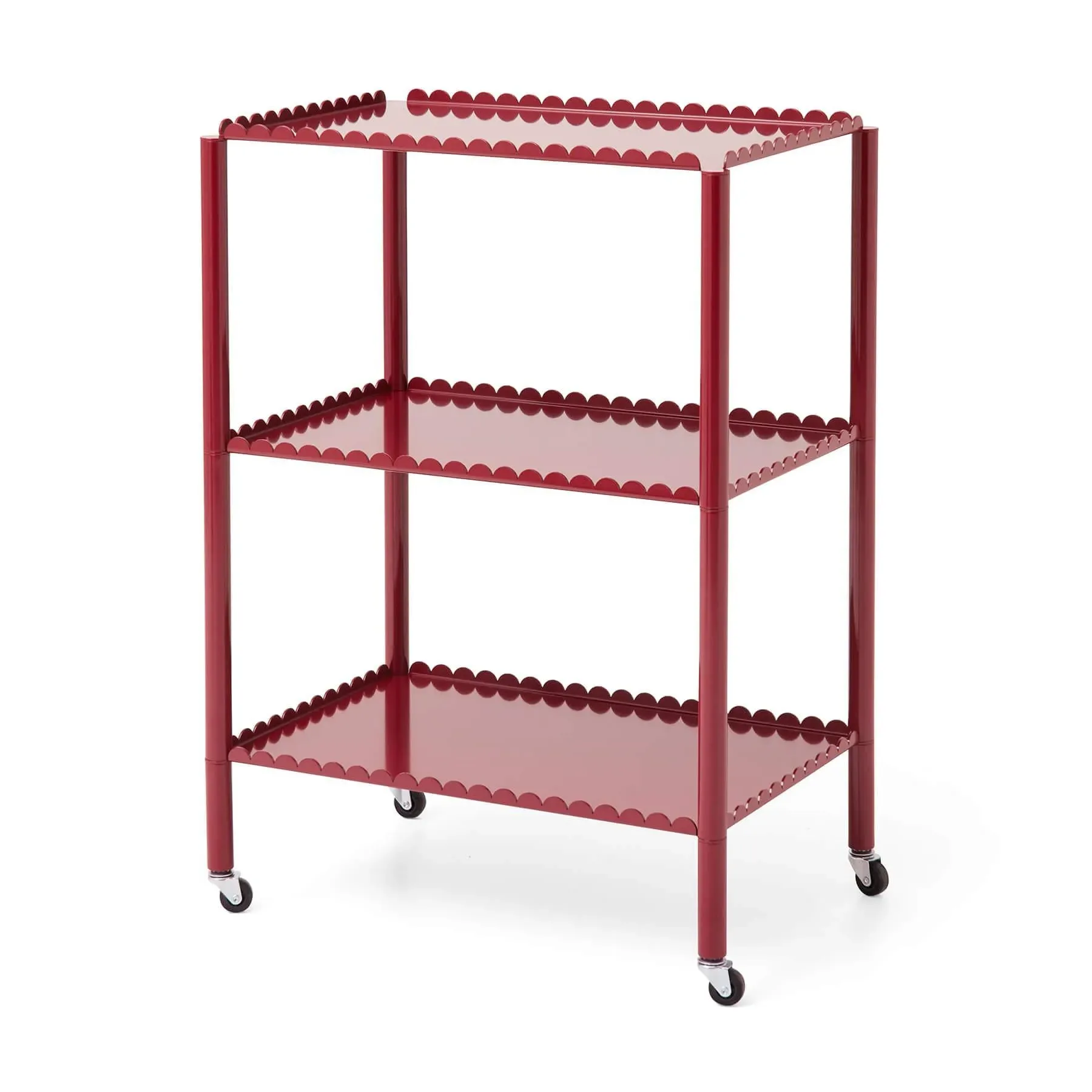 Tall Storage Trolley with Castors - Red, Steel
