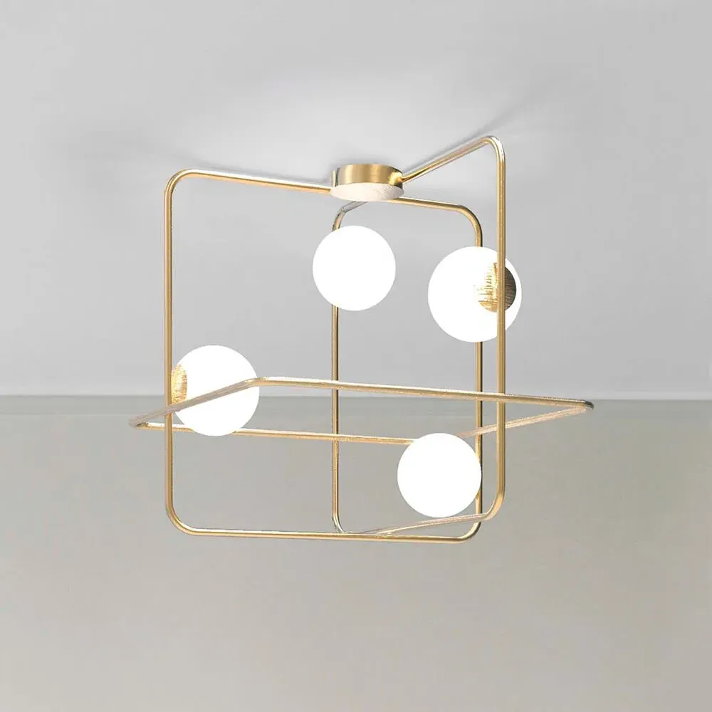 4-Light Ceiling Light with Globes - Gold, Steel