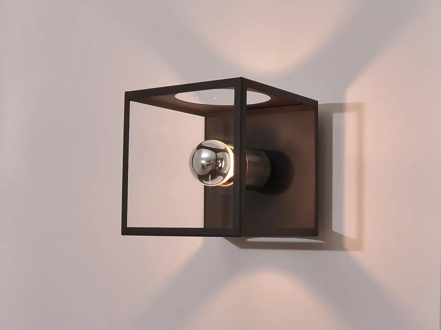 Cube Wall Light with Glass Panel - Black, Metal