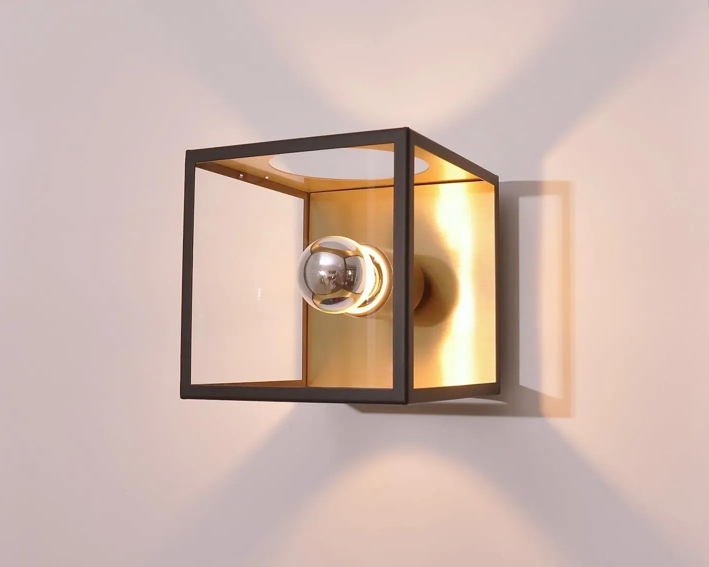 Cube Wall Light with Glass Panel - Bronze, Brass