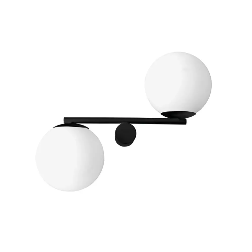Double Wall Light - Black, Metal Glass