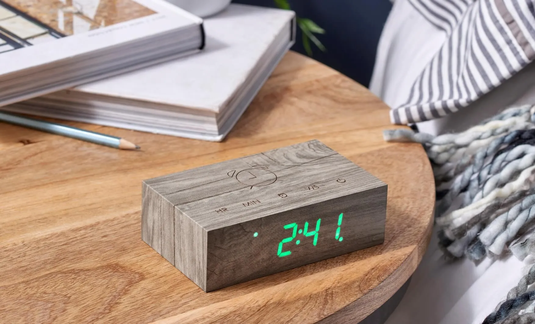 Flip Alarm Clock with LED Display - Ash Wood image